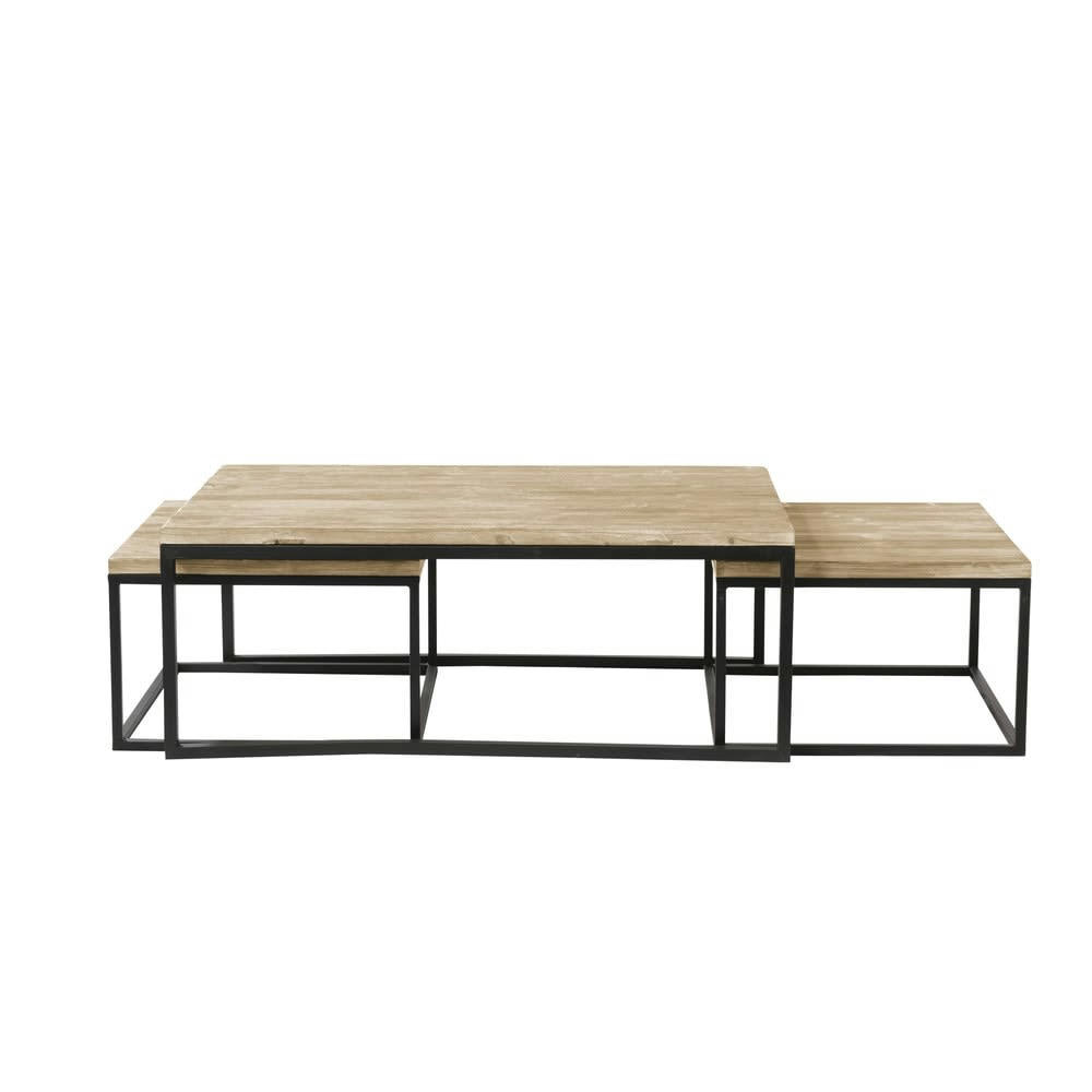 Long Island - Tables gigognes industrielles en bois de sapin massif et métal