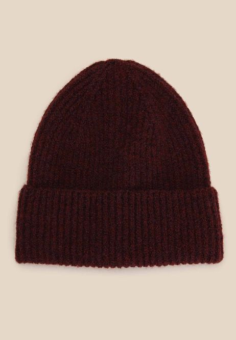 Womens Burgundy Ribbed Knit Beanie Hat