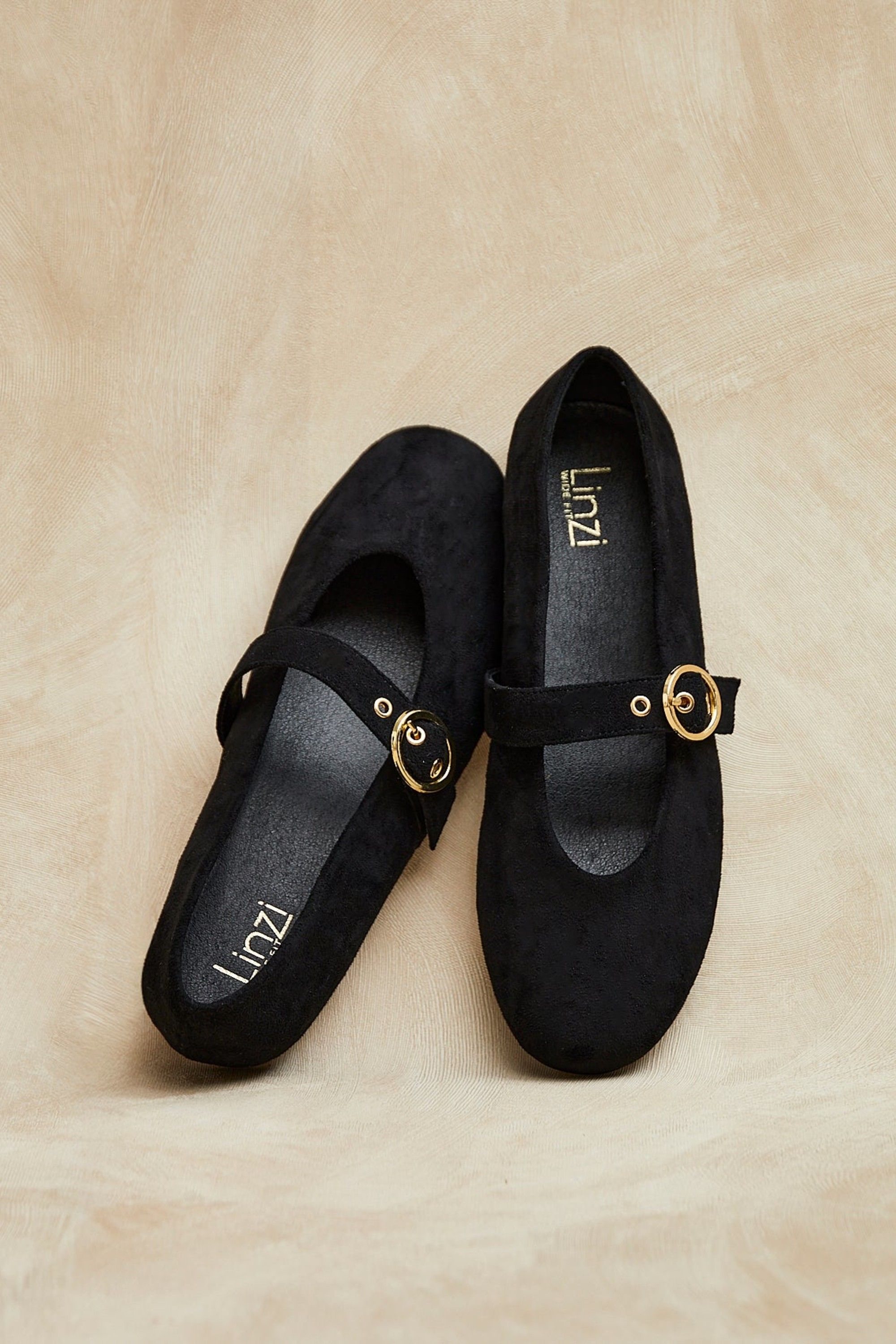 Linzi Nova Wide Fit Black Mary Jane Flats
