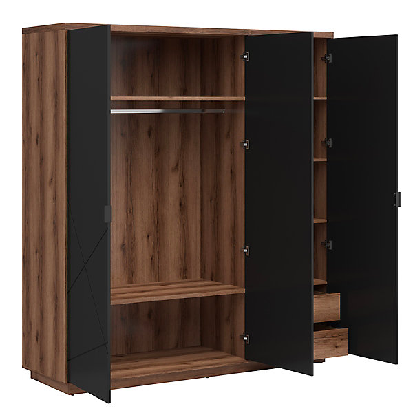 Armoire 3 portes Sven Noir et Bois