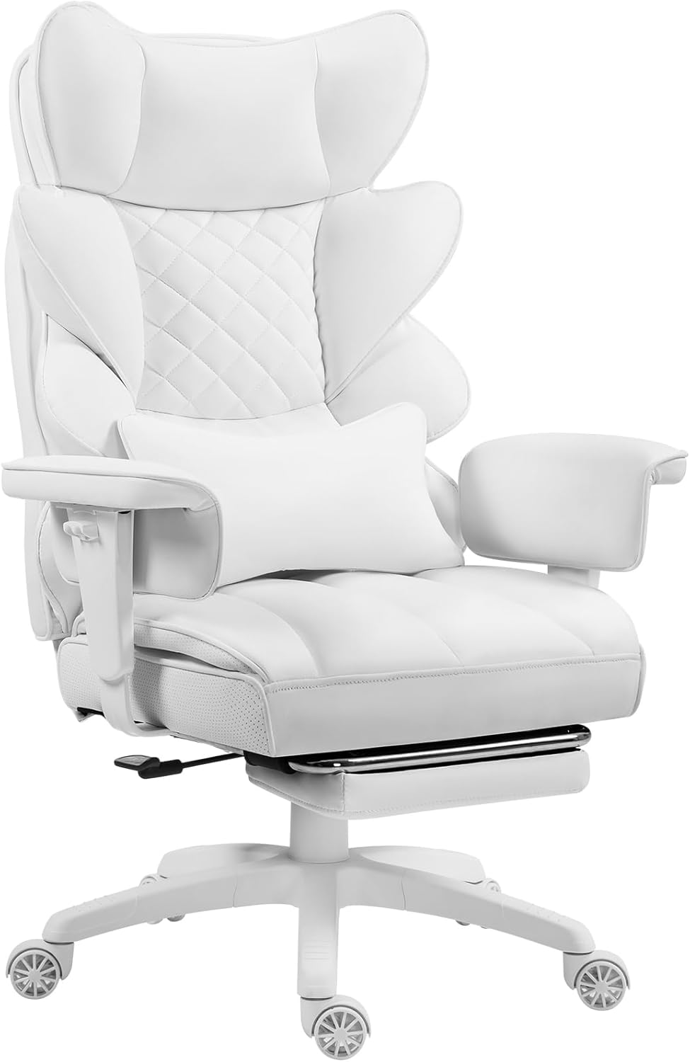 Dowinx Big and Tall Office Chair with Pocket Spring Cushion,High Back Computer Gaming Chairs with Adjustable Armrests and Lumbar Support,Executive Desk Chairs with Footrest(PU,White)
