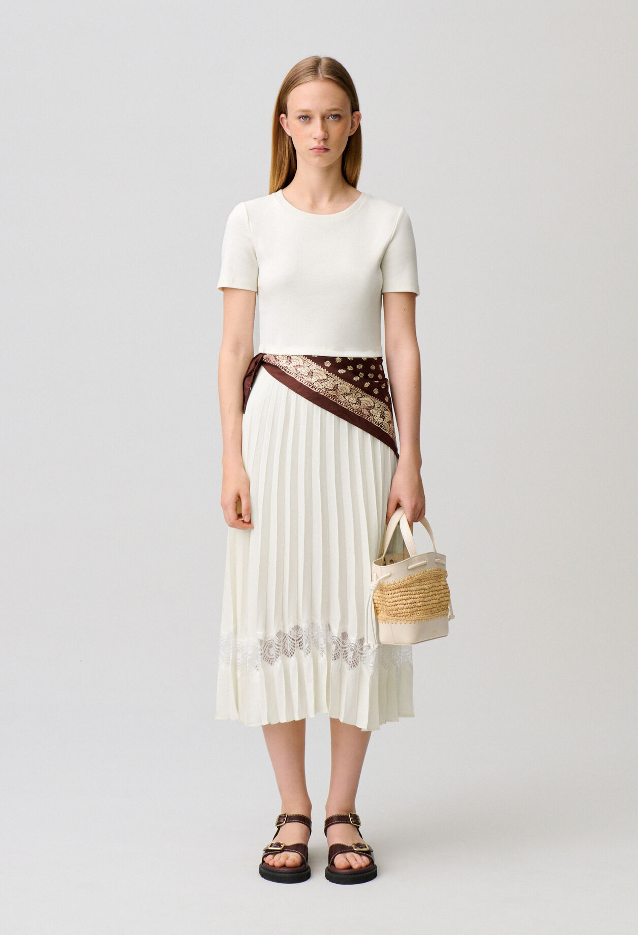 Robe midi Twist bi-matière ivoire