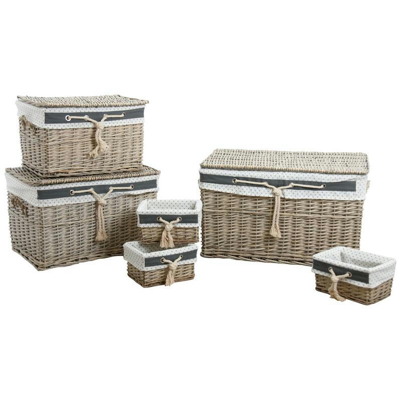 - Malles et corbeilles en éclisse grise (lot de 6)