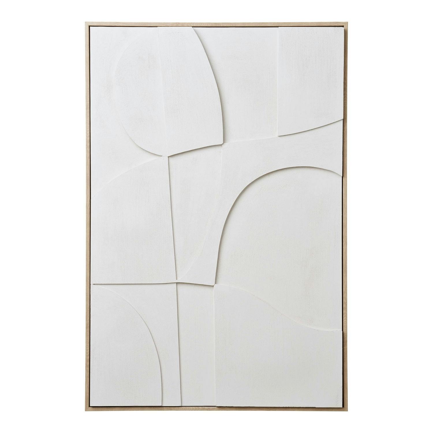 Tableau abstrait blanc formes organiques avec cadre 60x90 cm