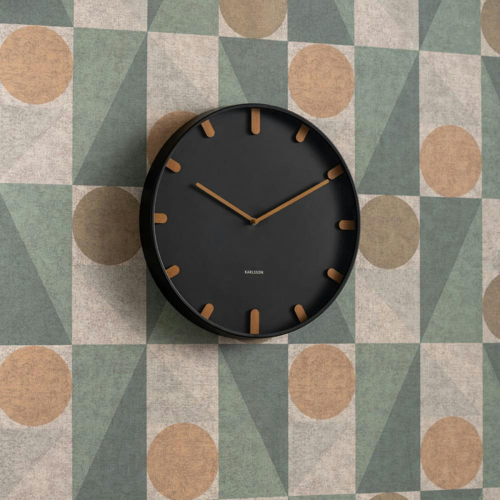 GRACE - Horloge en métal noir et bois marron D40cm