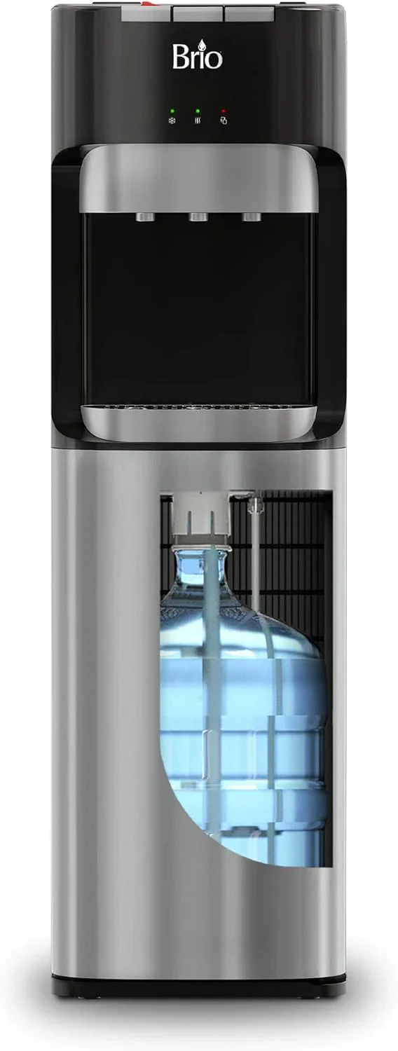 Bottom Loading Water Cooler Dispenser for 5 Gallon Bottles - 3 Temperatures with Hot, Room  Cold Spouts, Child Safety Lock, LED Display with Empty Bottle Alert, Stainless Steel(Dispenser)