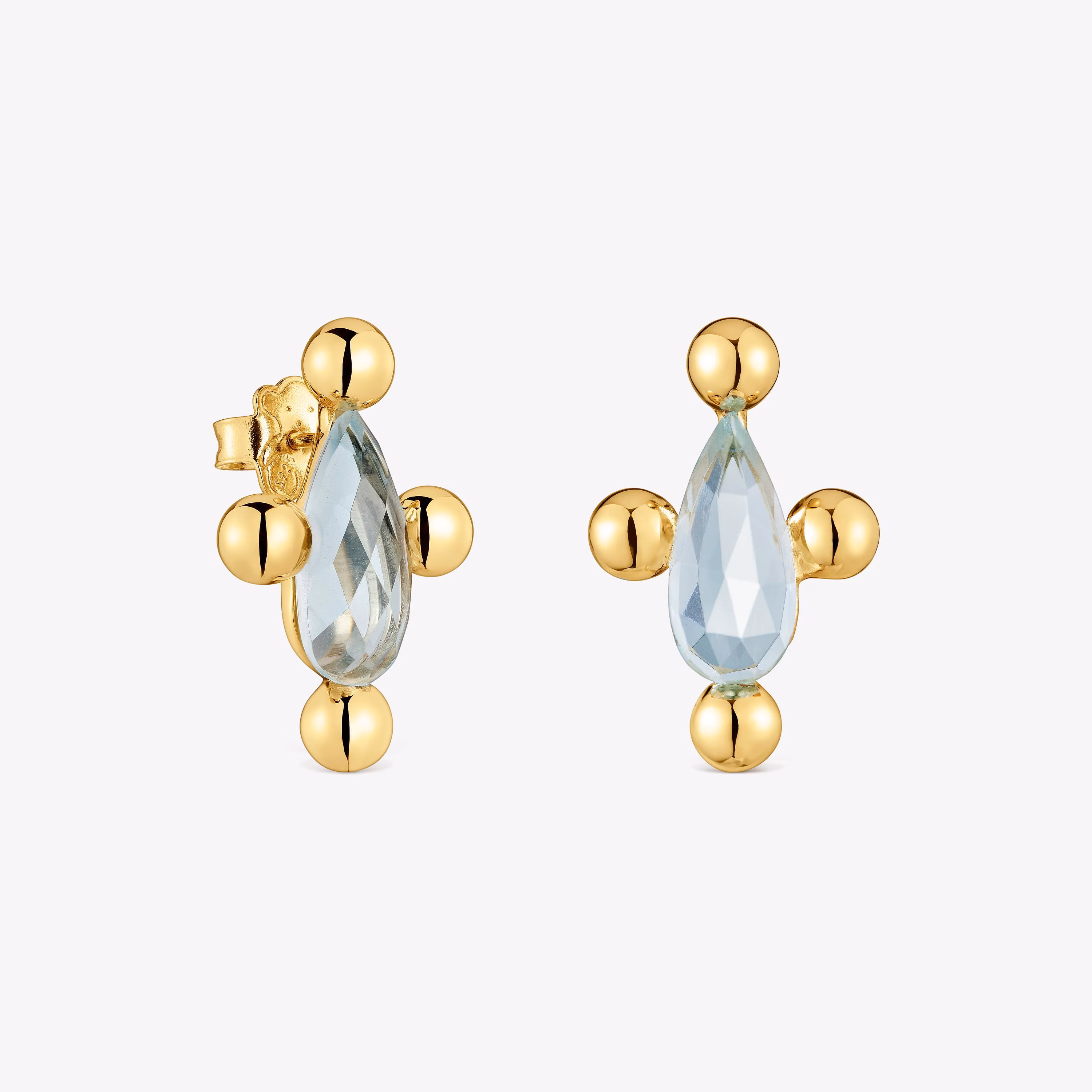 Pendientes cortos con baño de oro 18 kt sobre plata y topacio Sugar Party