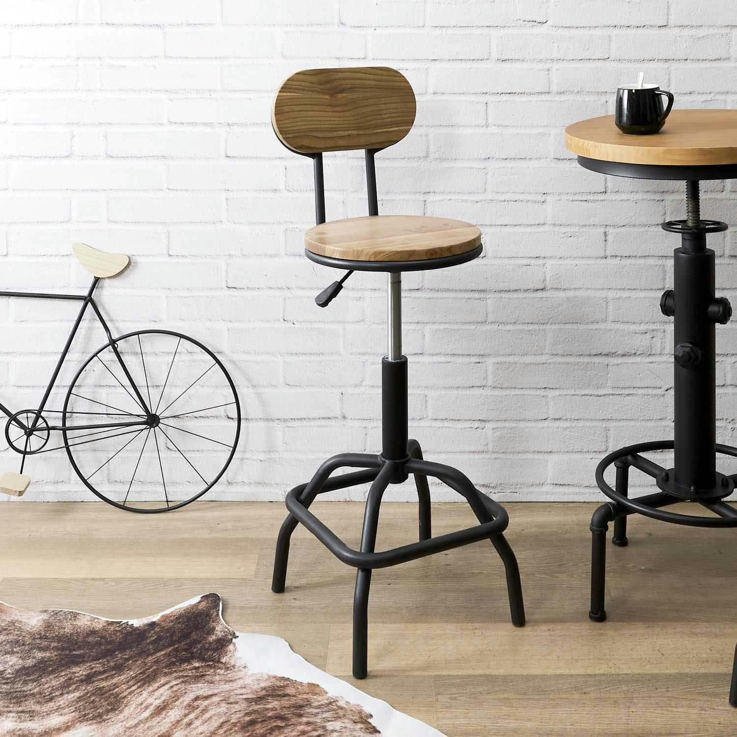 - Chaise de bar hauteur réglable en bois et métal ace