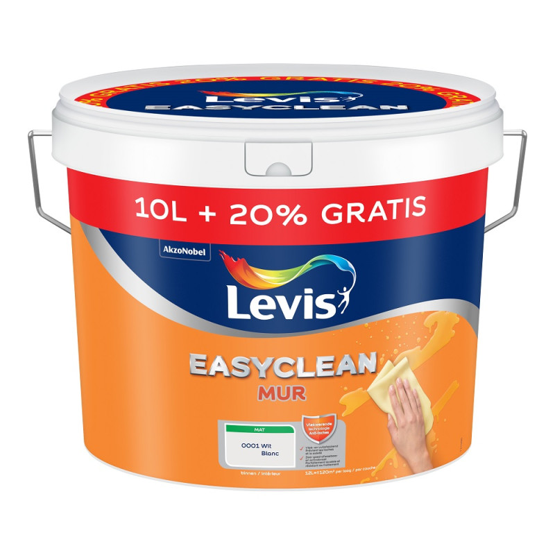 Peinture Easyclean Mur blanche mate 10 L   2 L LEVIS
