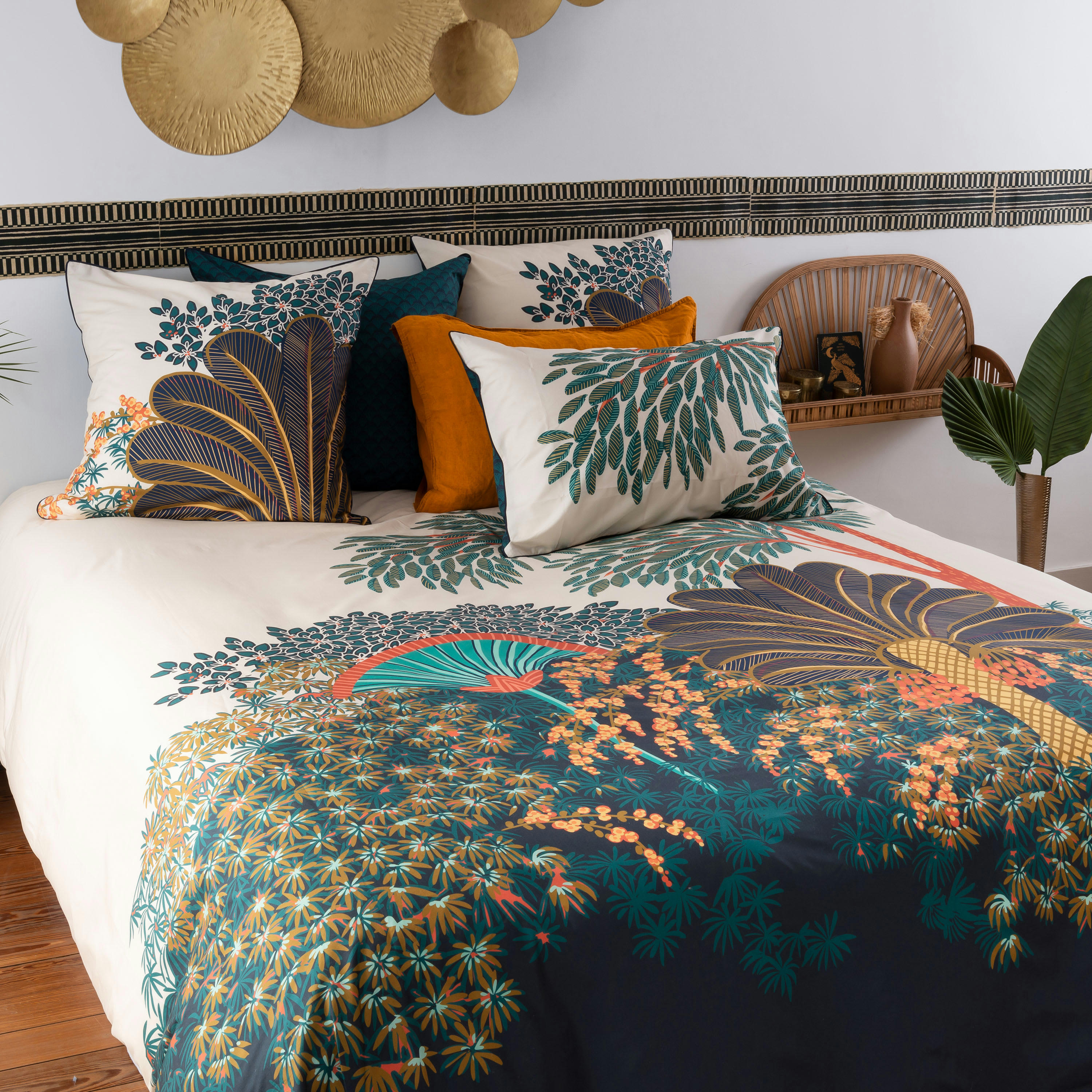 PAPYRUS - Housse de couette réversible percale de coton  vert 200x200