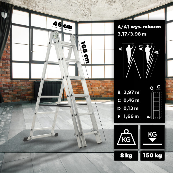 Kadax Drabina Aluminiowa 3x6 Dwustronna Składana