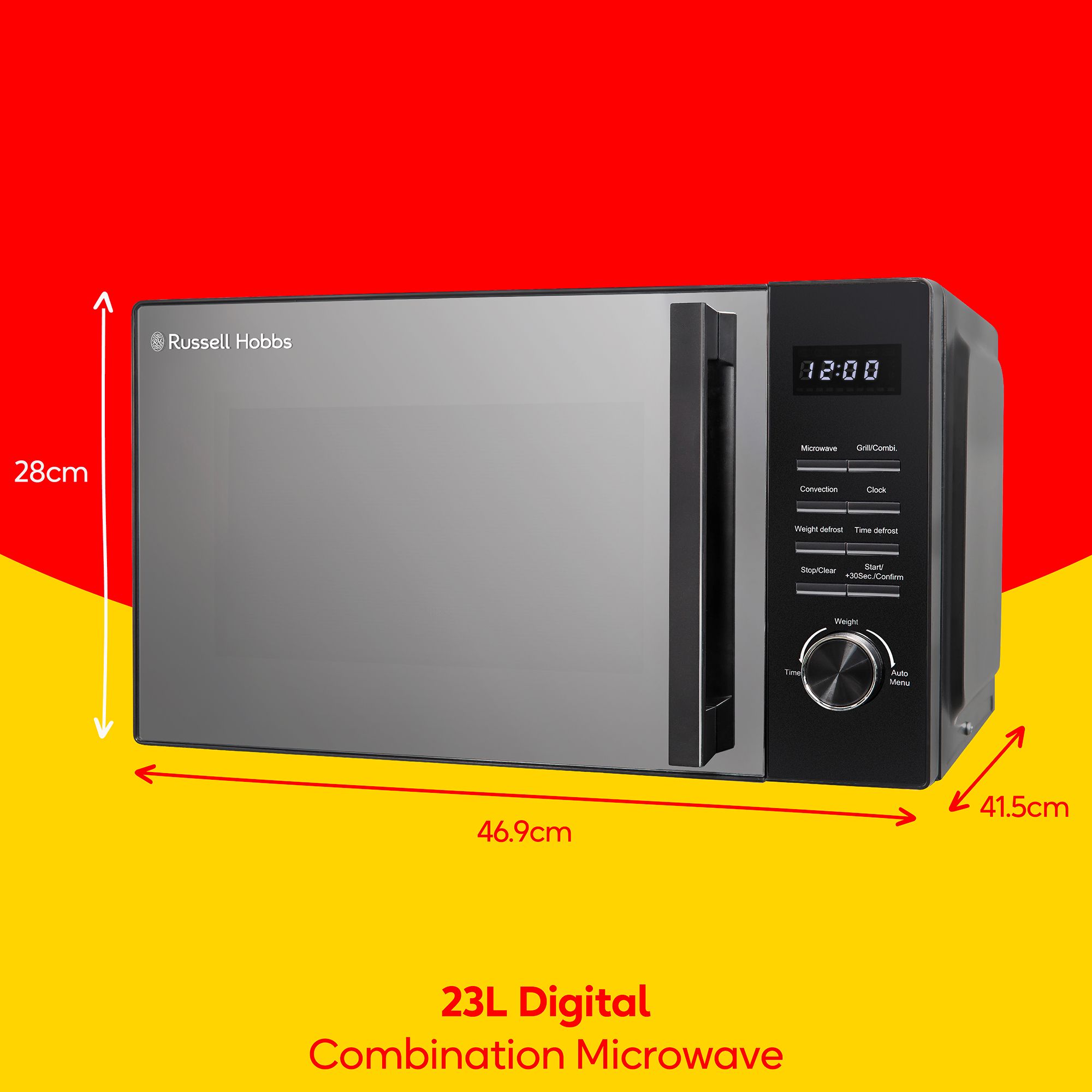 Russell Hobbs Combination Microwave Oven & Grill 23L 900W 10 Auto Menus RHM2366B