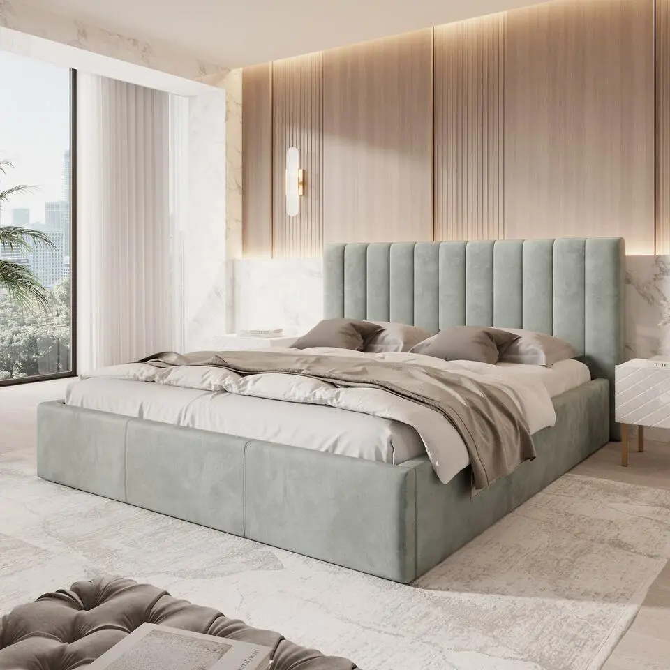 Meubella - Tweepersoonsbed Chief - Grijs - Velvet - 180x200 cm