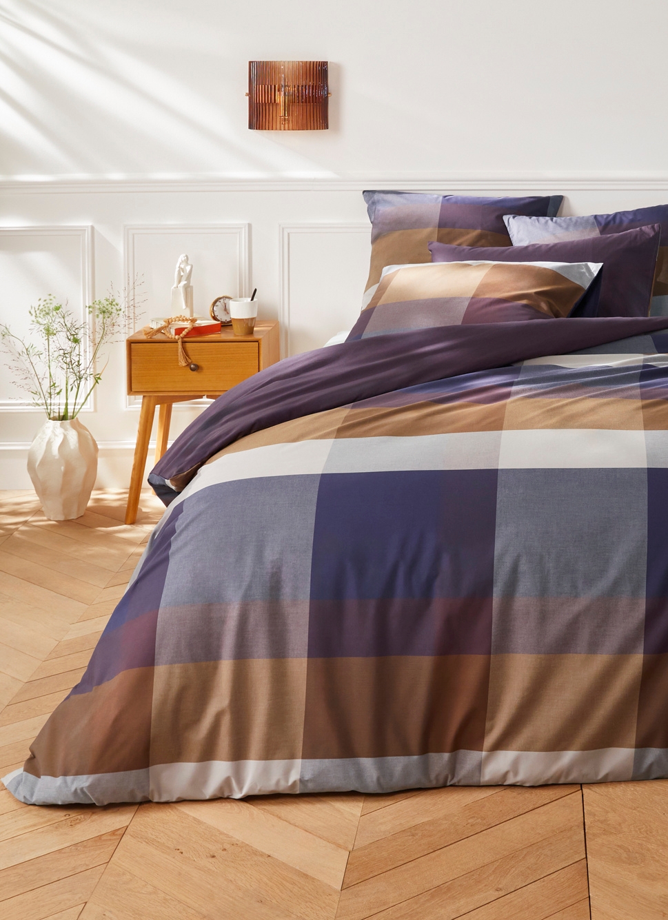 HOUSSE DE COUETTE EN COTON GRANDS CARREAUX MULTICOLORE