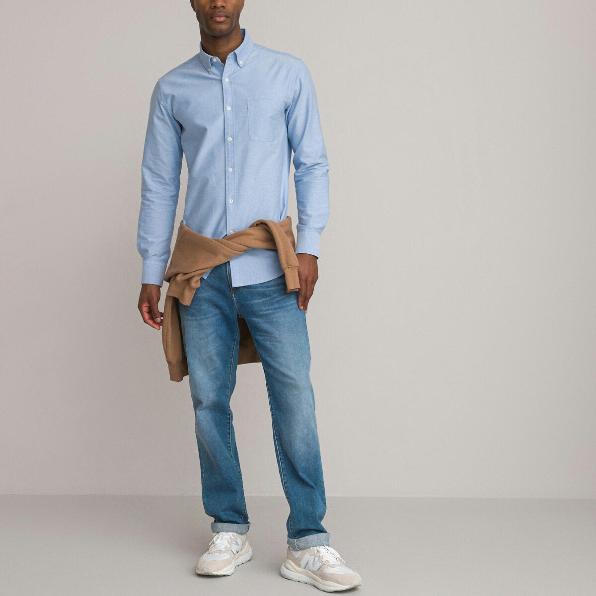 Chemise oxford droite, col américain