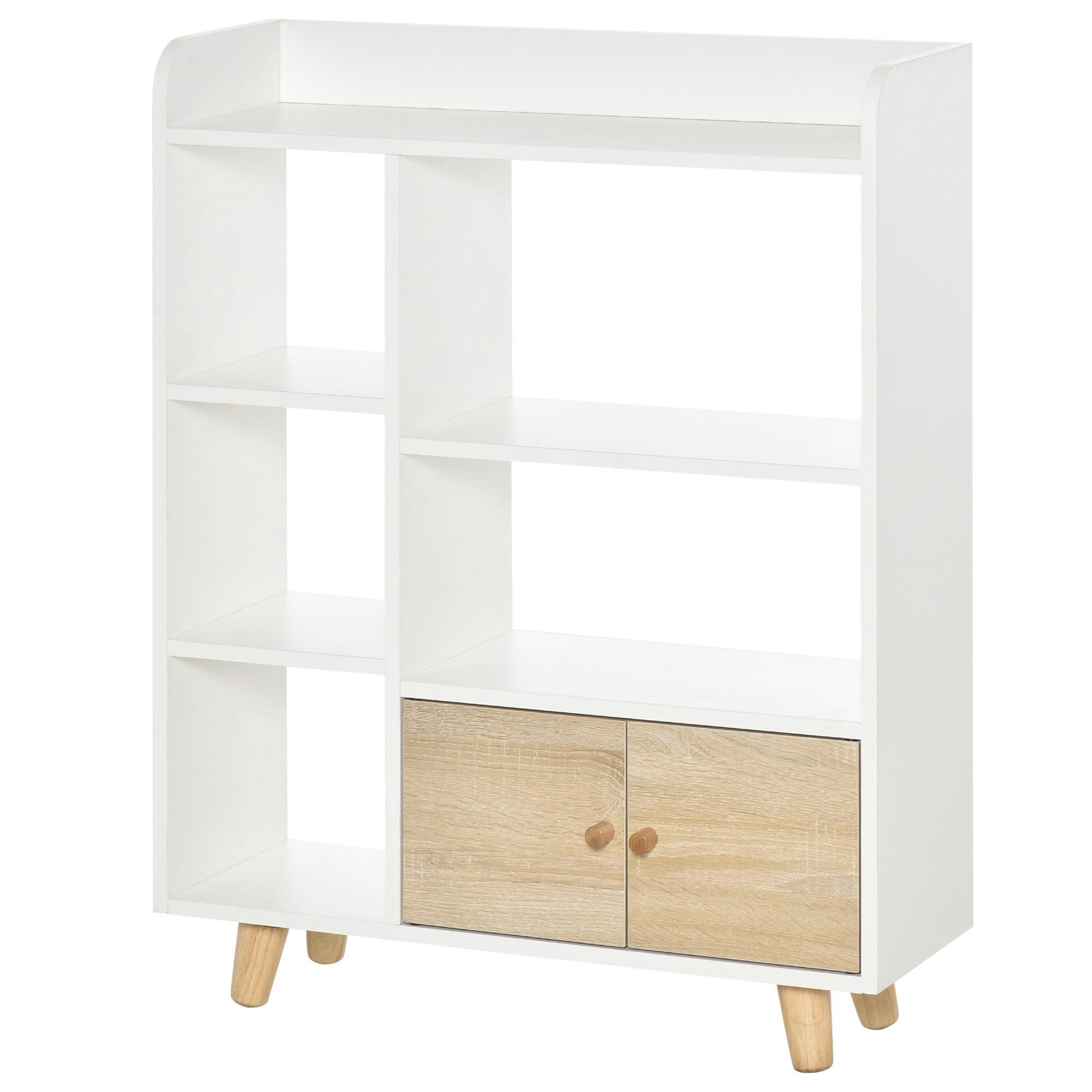 - Bibliothèque scandinave 3 niches 2 étagères 2 portes blanc bois clair
