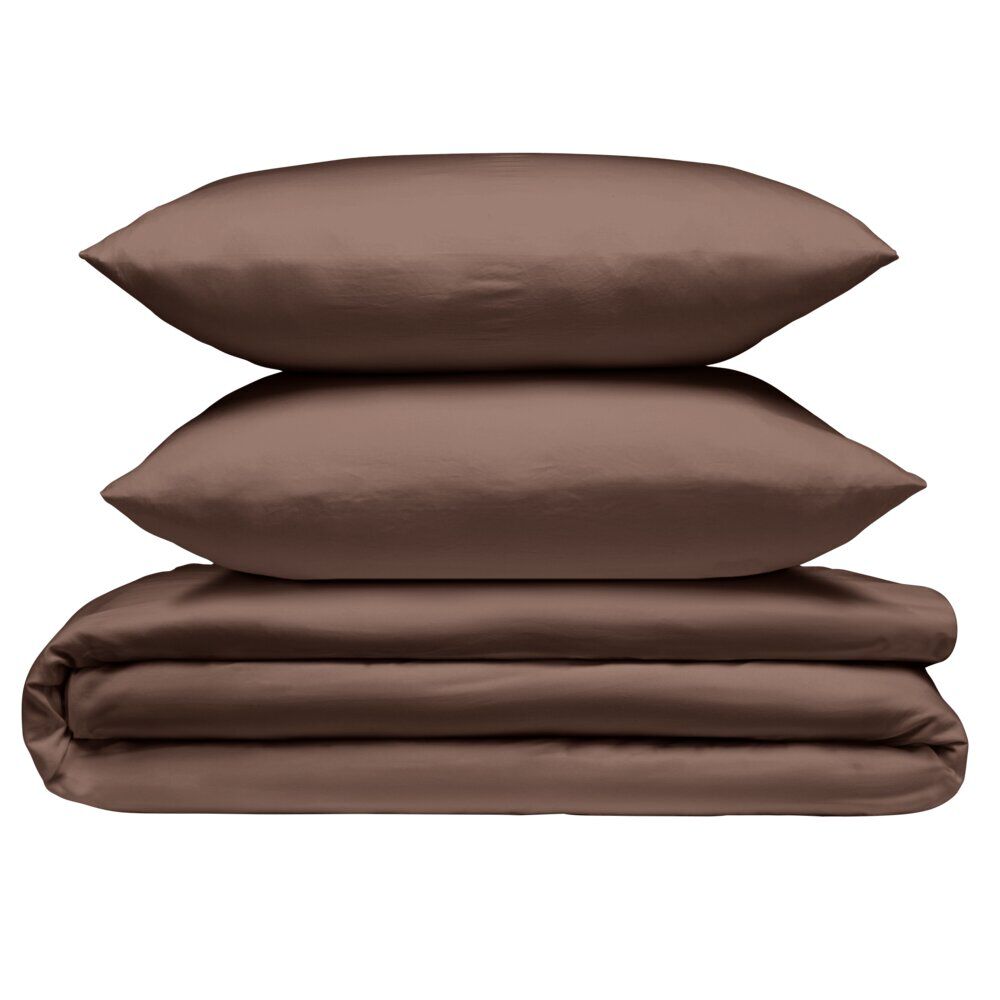 Parure de lit 2 personnes 240x260cm microfibre unie 2 taies 63x63cm marron