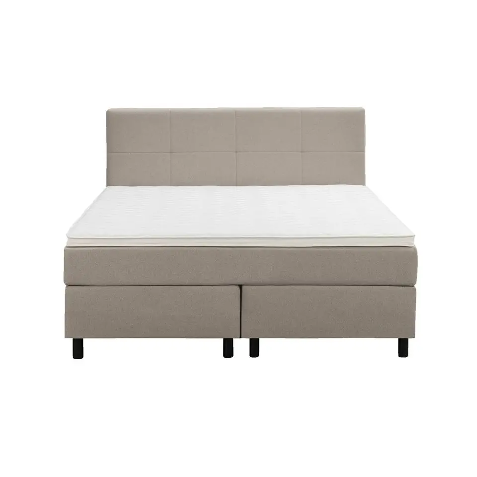 Boxspring Liv geblokt - beige - 140x200 cm - ronde poot