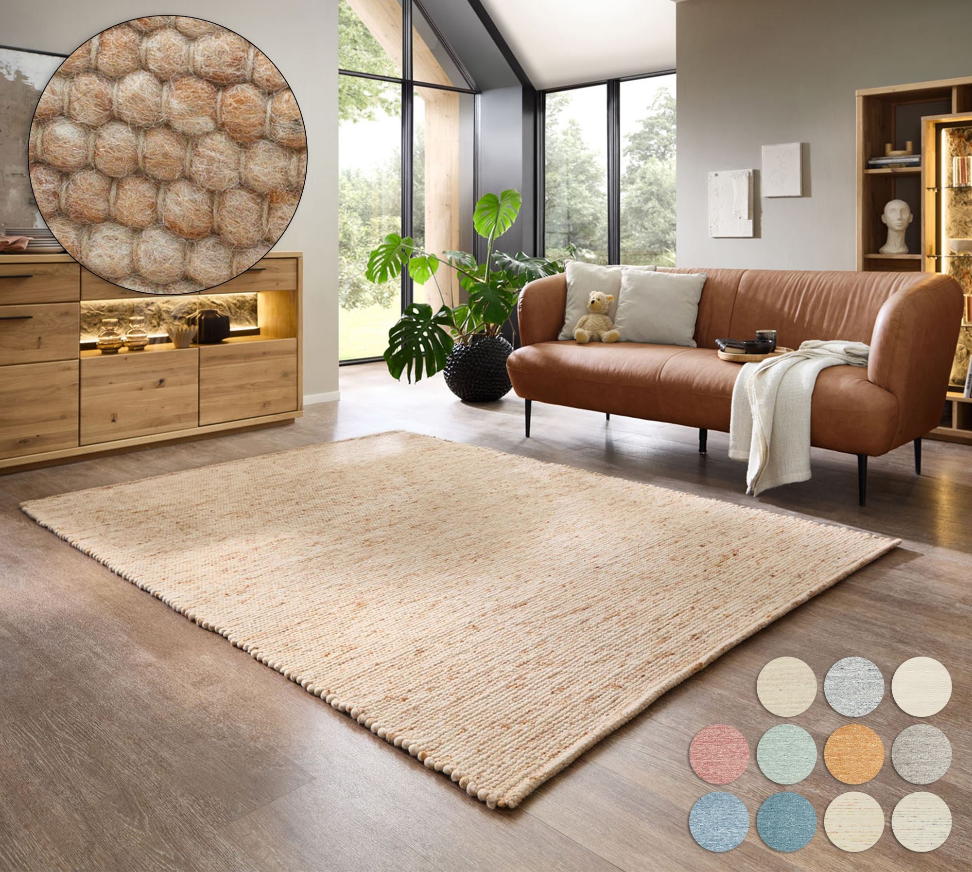 Theko Handgeweven wollen tapijt Alpen 170x240 cm - Donkerbeige