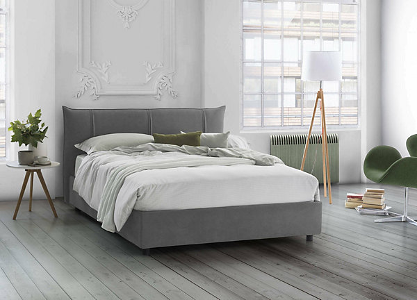 Lit double Dfecci, Lit coffre avec revêtement en tissu, Ouverture frontale, avec matelas 160x200 cm inclus, Gris