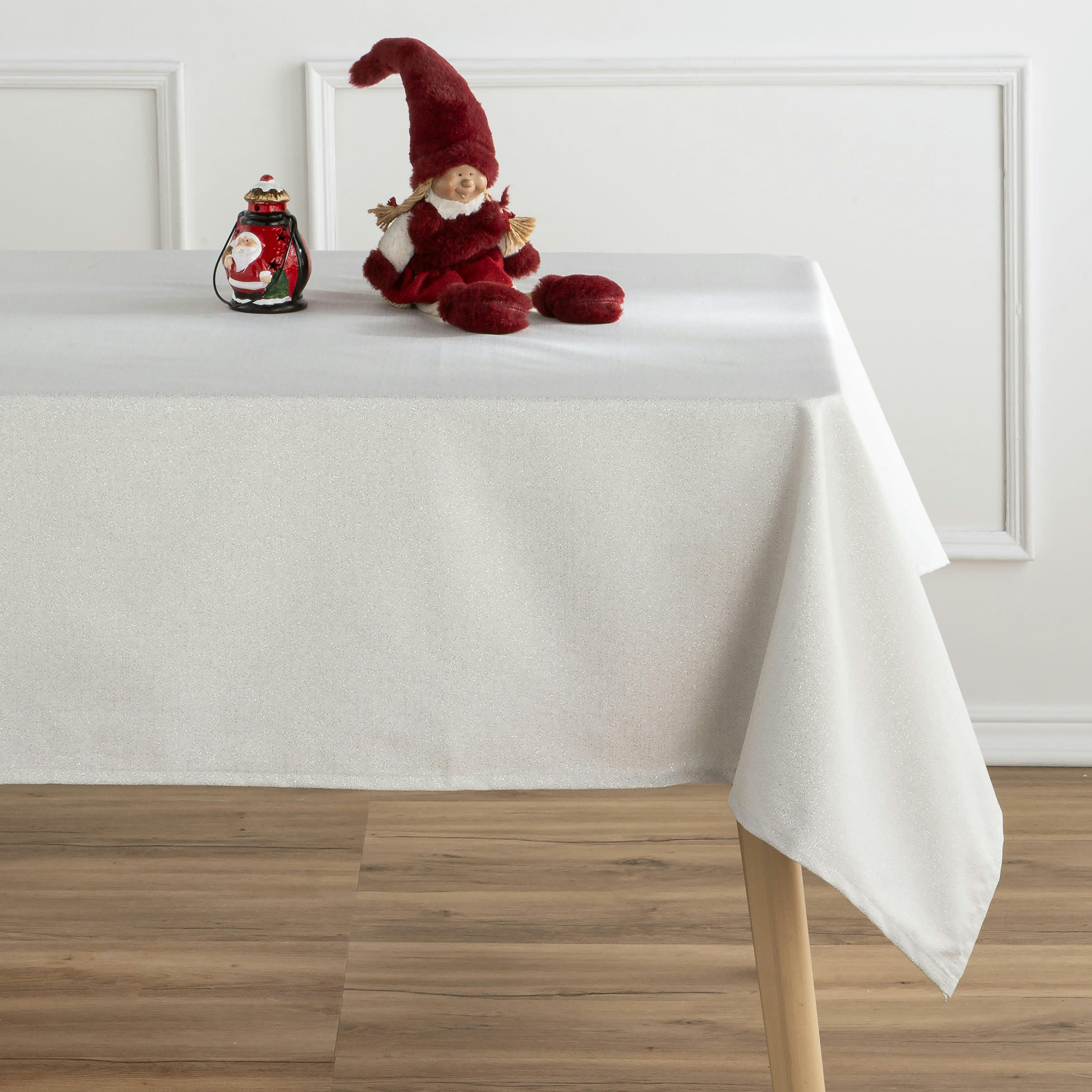 COLLECTION DE NOËL JACQUARD - Nappe tissé jacquard antitâche dessin de noél argent 150x150 cm