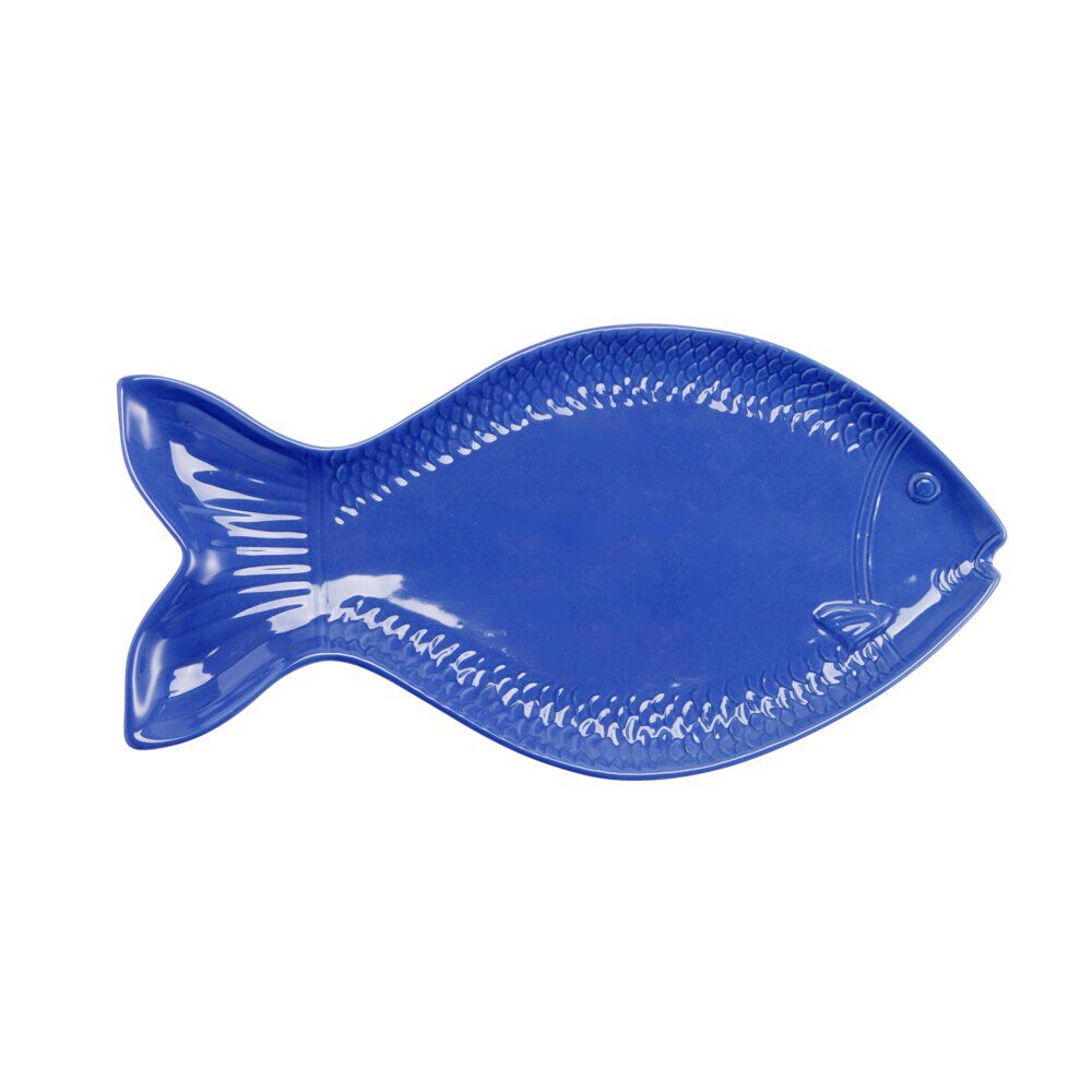 Assiette de présentation forme poisson céramique bleu 20x41cm