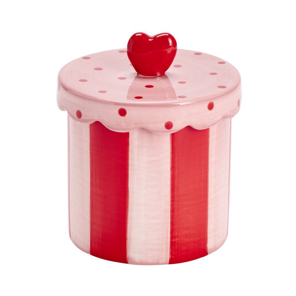BoÎte céramique couvercle coeur rouge et rose Ø12xH14cm