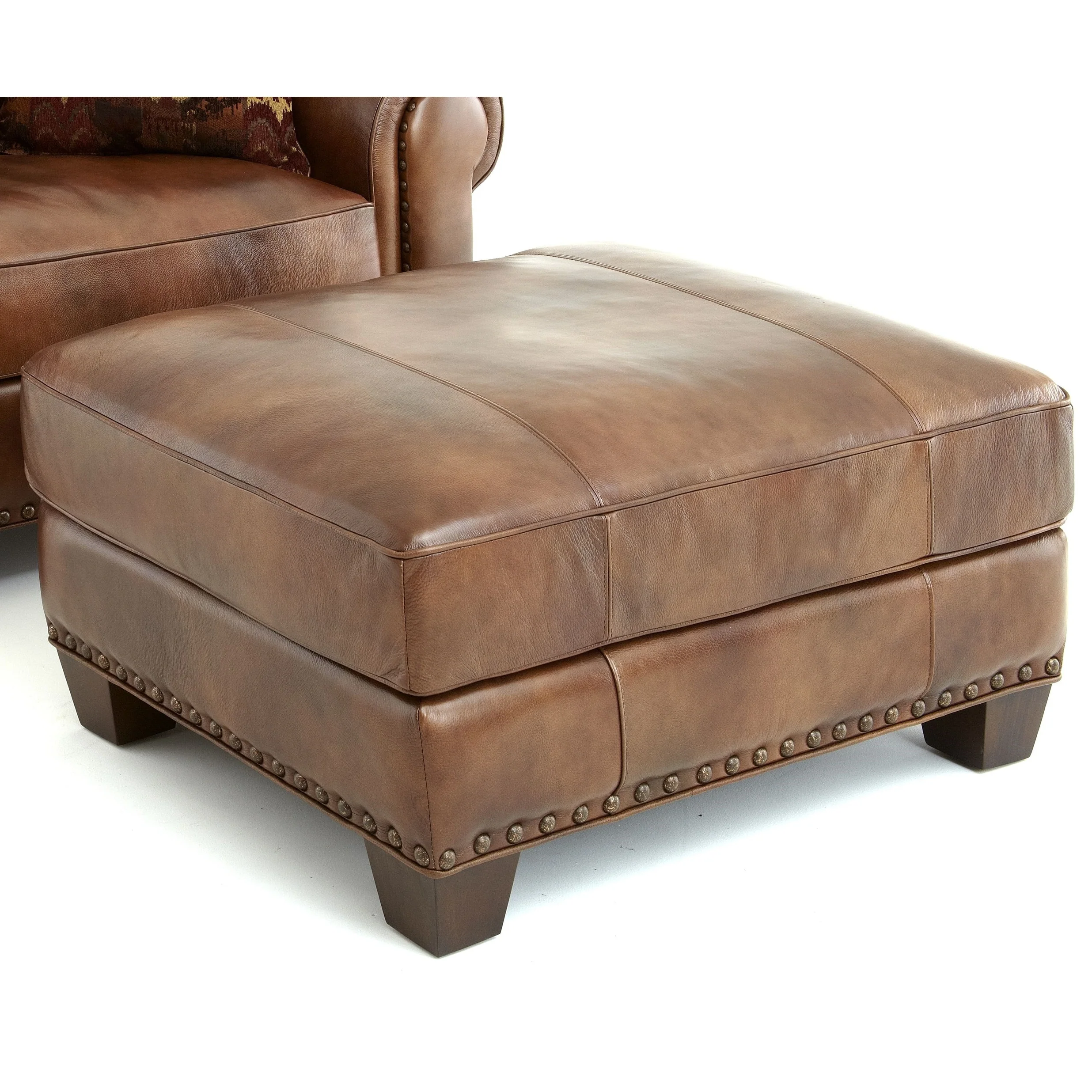 Steve Silver Sanremo Top Grain Leather Ottoman with Nail Head Trim