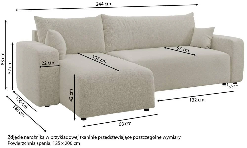 Hoekslaapbank Rosco links/rechts ribstof