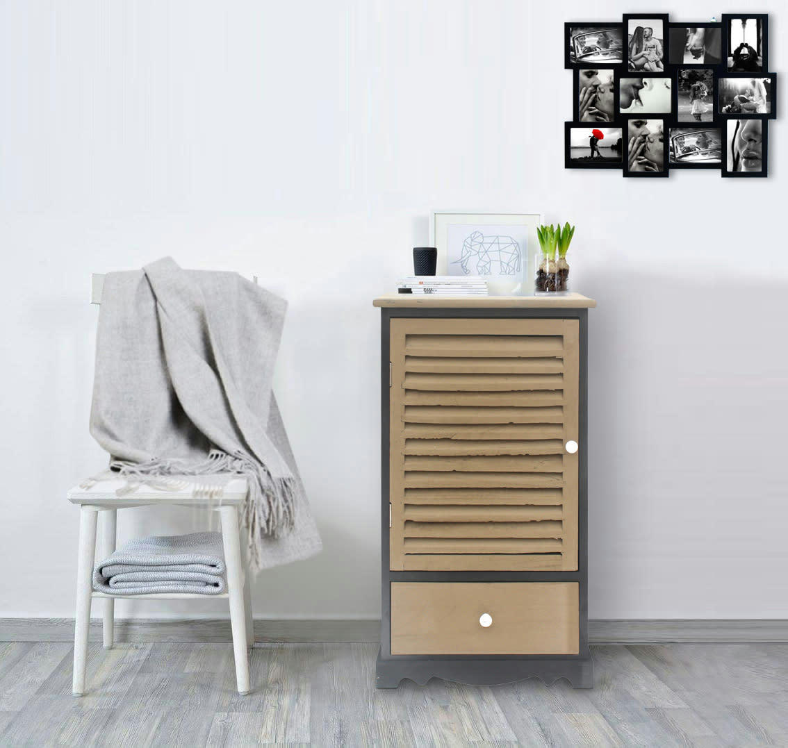 URBAN LIFE - Table de chevet 1 porte 1 tiroir en contreplaqué et paulownia