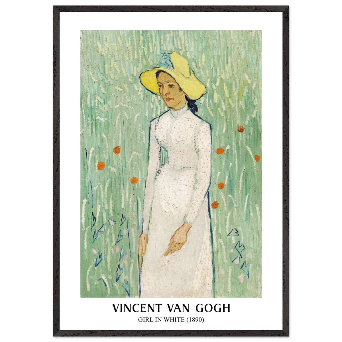 Artfulprints Poster met Lijst Vincent van Gogh - Girl in white  - 70x100 cm - Groen