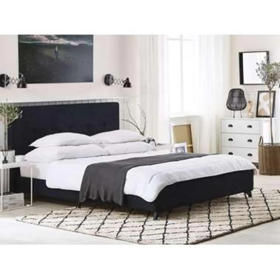 AMBASSADOR - Tweepersoonsbed - Zwart - 140 x 200 cm - Chenille