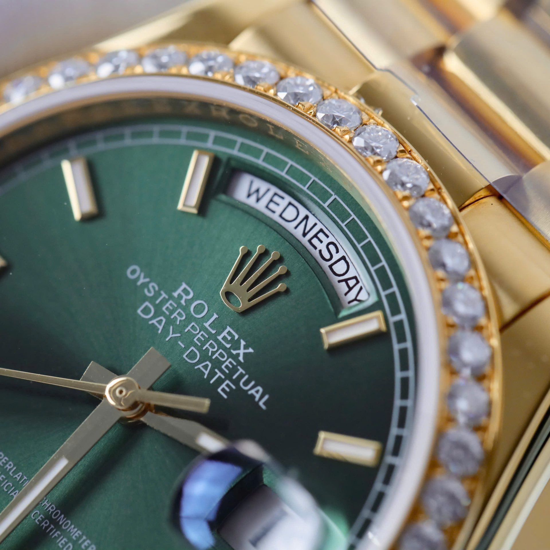 Rolex Day-Date YG Plated Green Dial With Diamonds 36mm Super Clone
