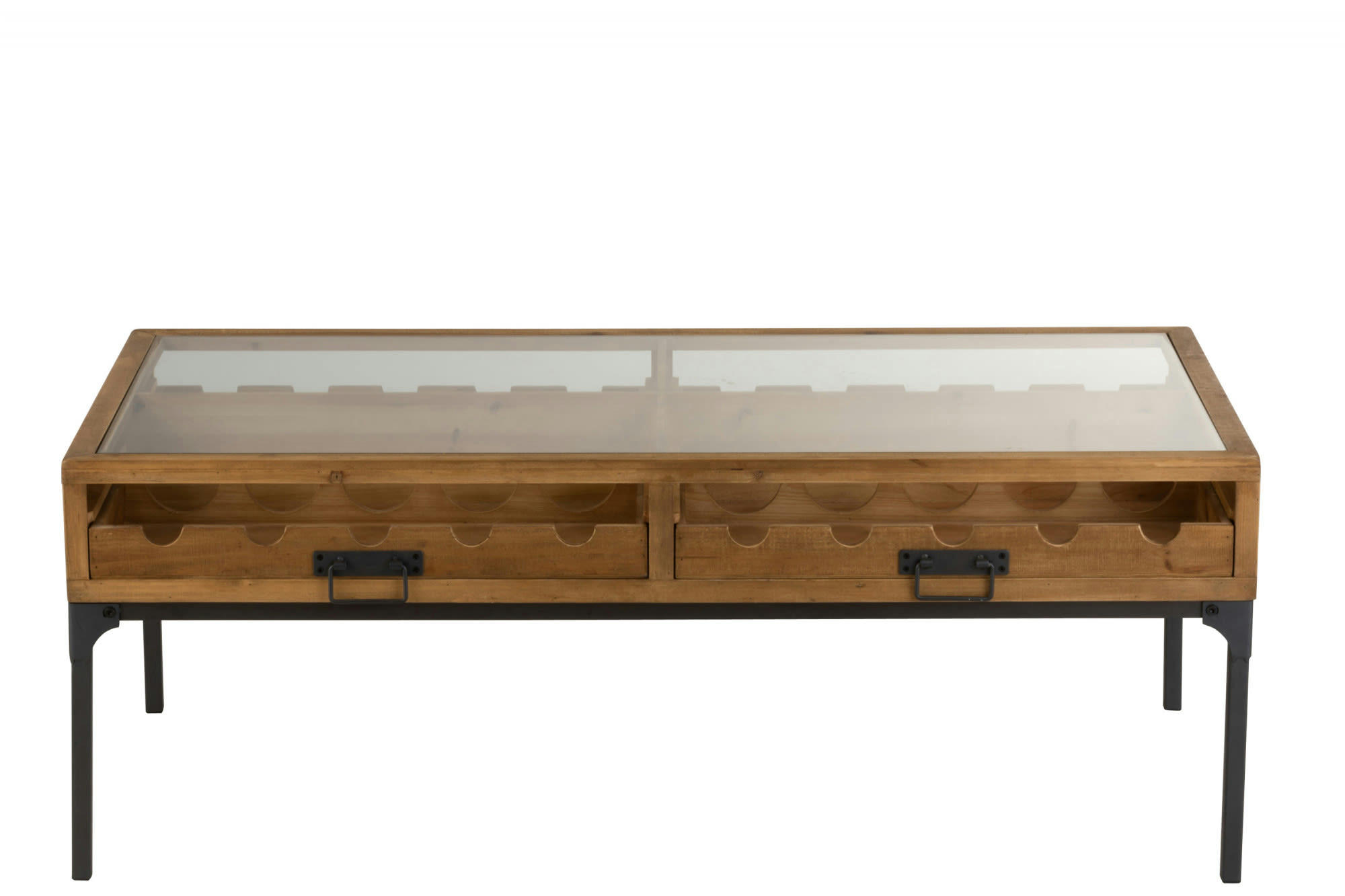 PABLO - Table basse industrielle porte-bouteilles bois et métal