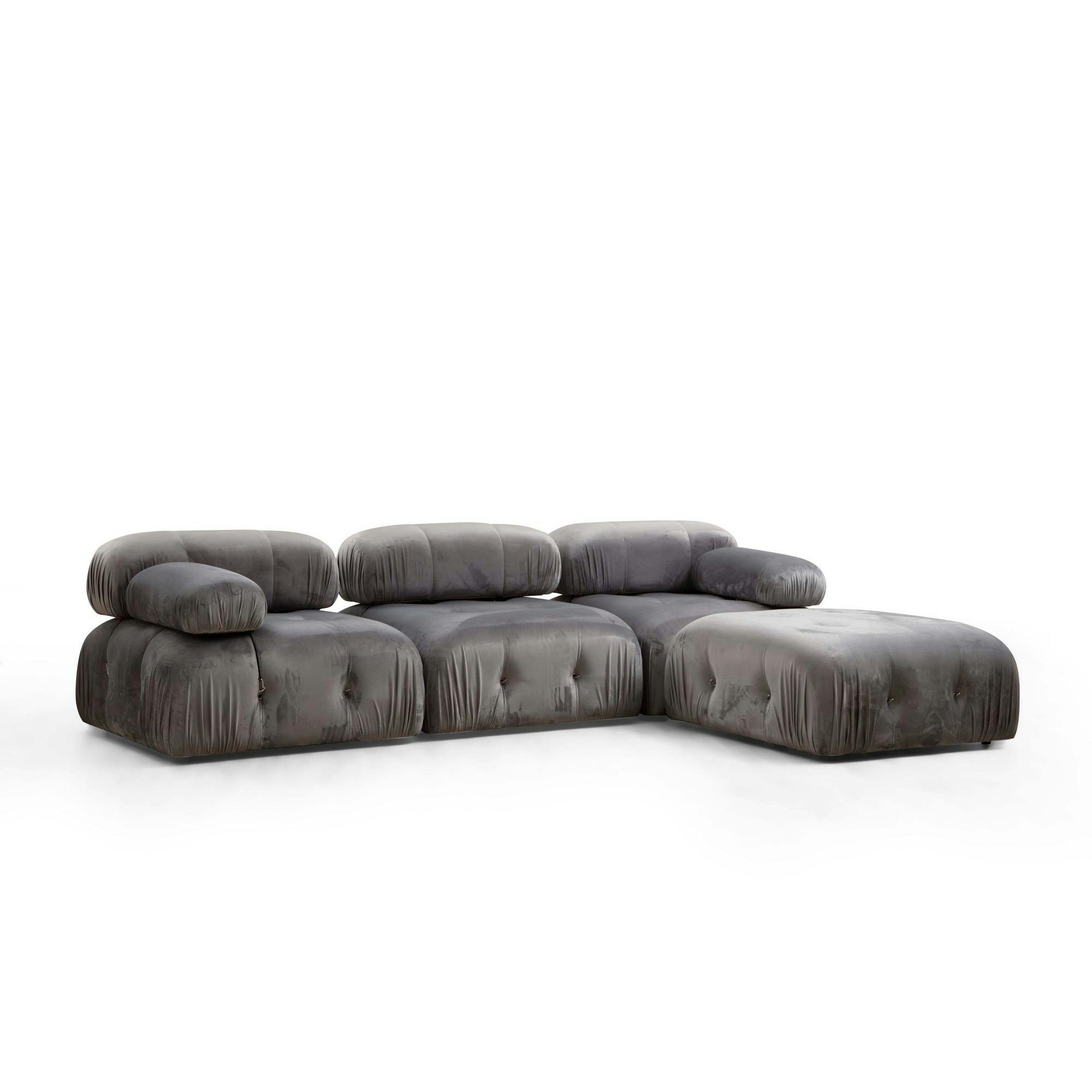 Canapé d'angle modulable gris - tissu velours RONDA