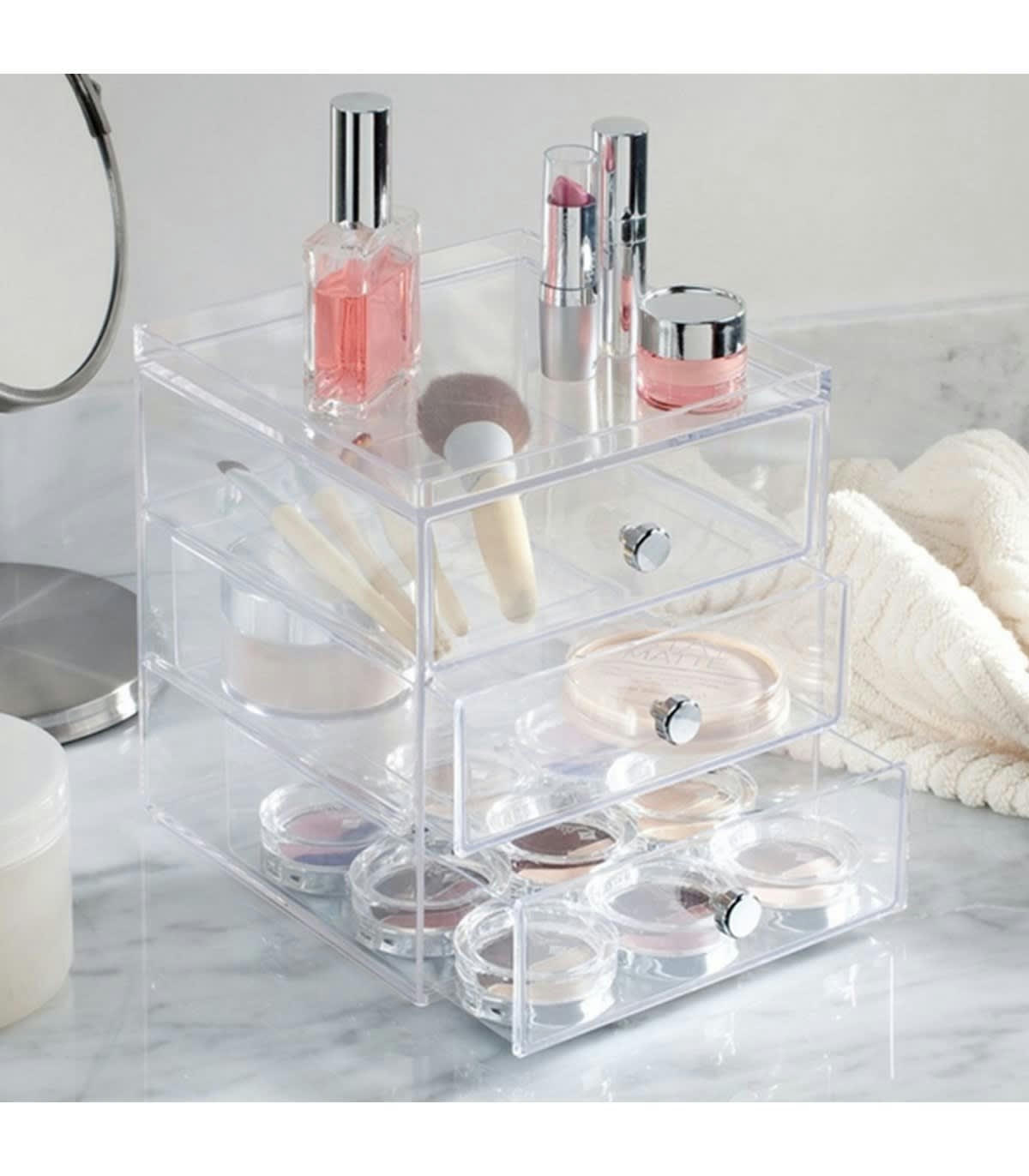 - Boite de rangement pour cosmétiques 3 tiroirs - Transparent