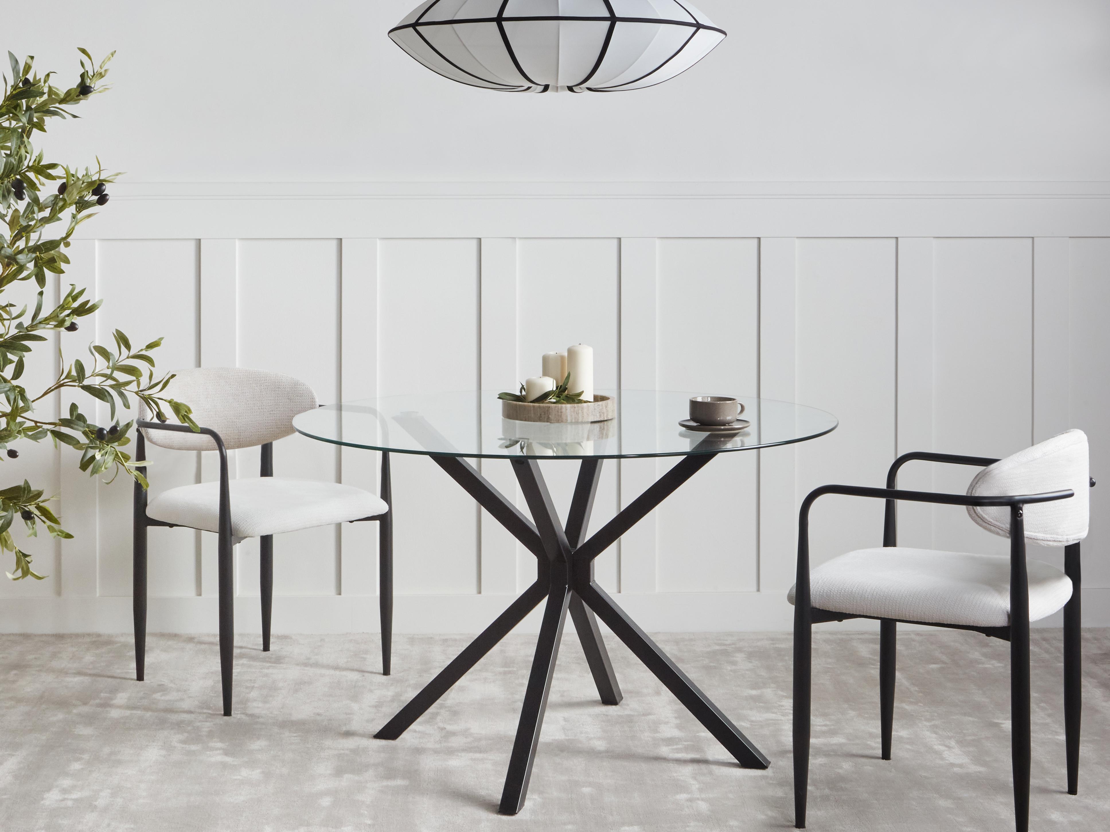 Dining Table MESTON Black 120 cm 120 cm Tempered Glass