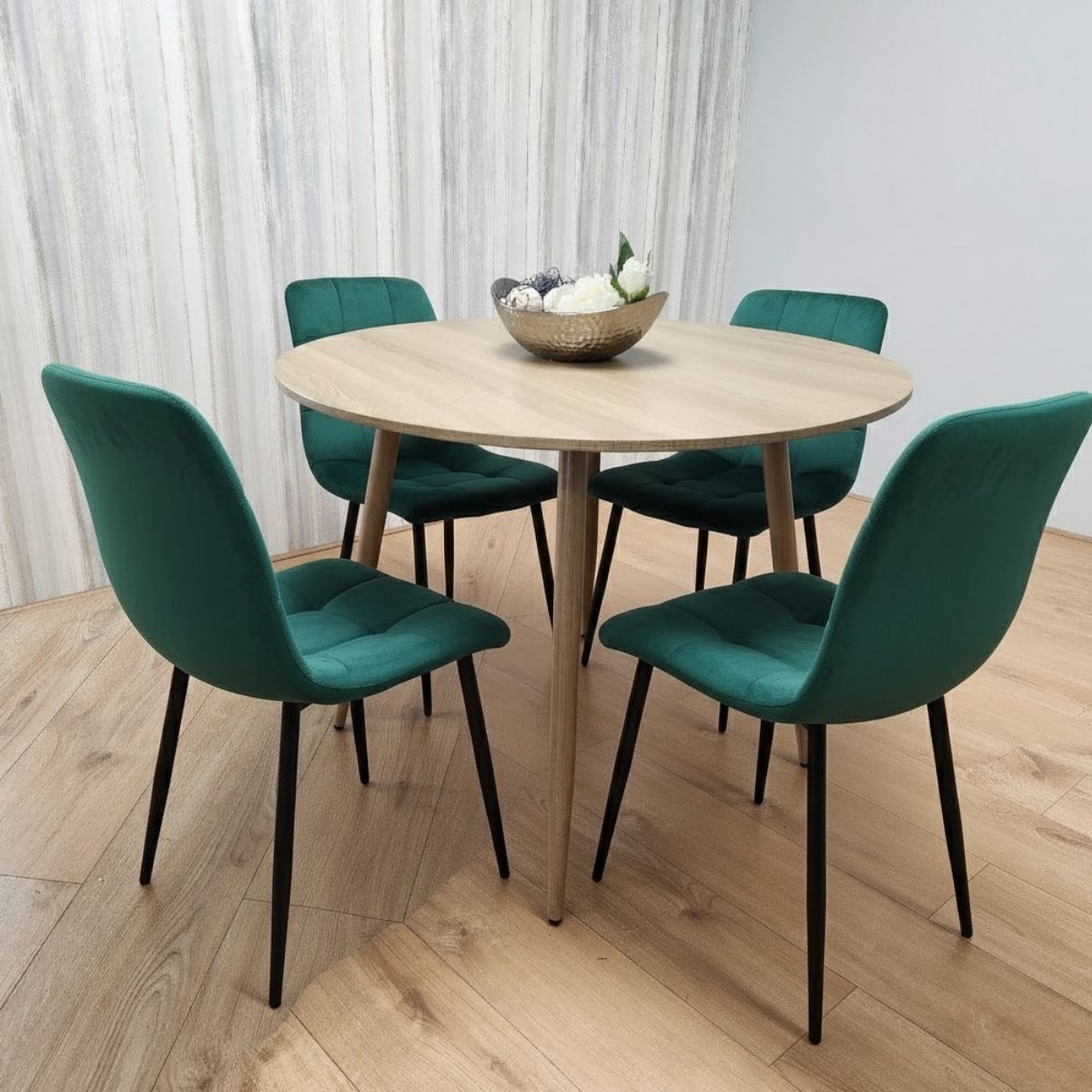 KOSY KOALA Modern Round Dining Table Set With 4 Green Velvet Chairs