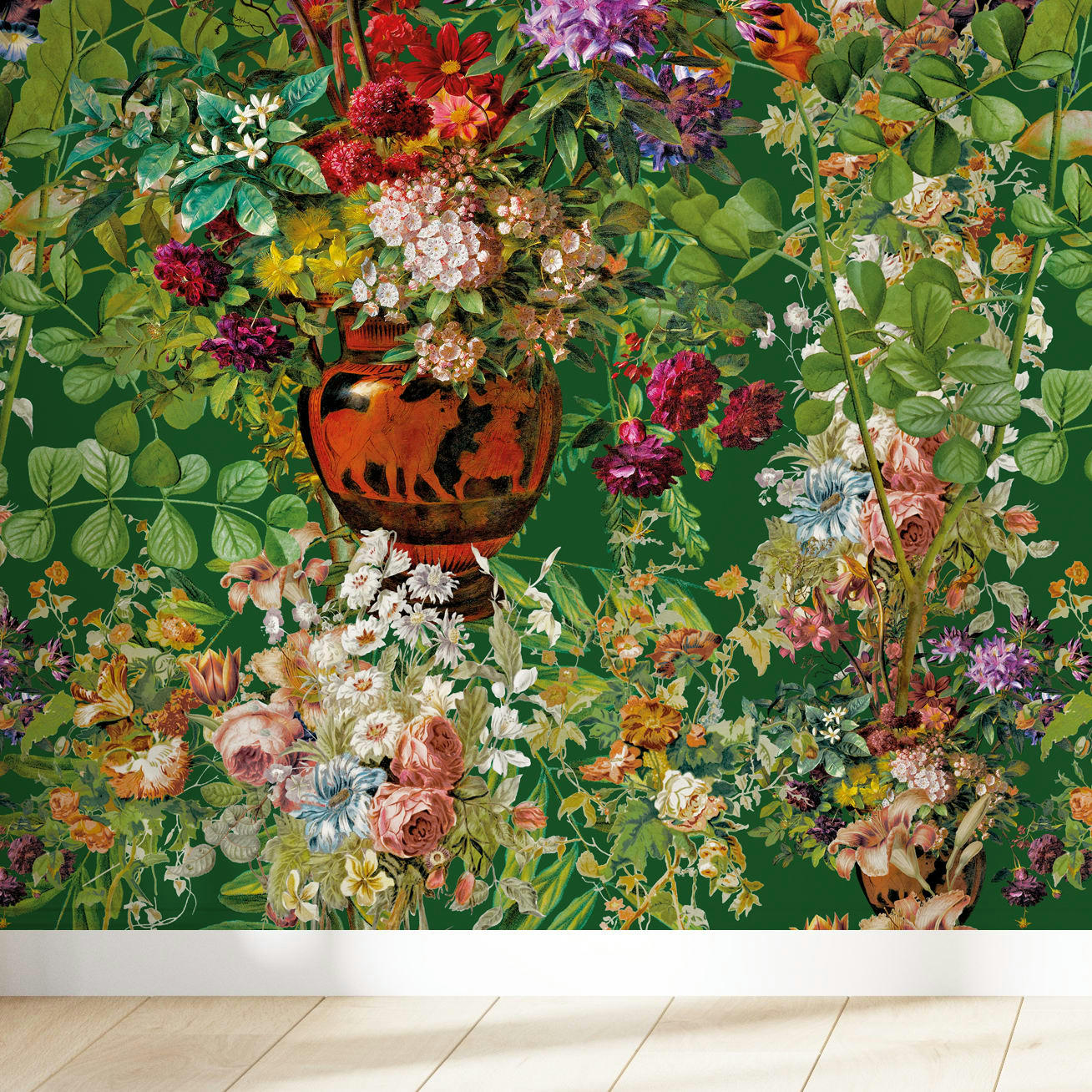 - Papier peint motifs fleurs feuillage vert 255x260cm