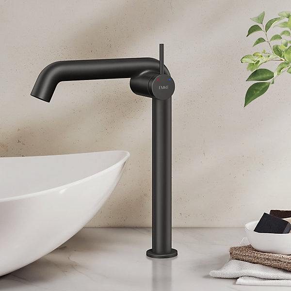 EMKE Robinet de Salle de Bain Noir Mat, 332 x 220 x 76 mm, Laiton, Cartouche Céramique, Mitigeur pour Lavabo, Installation Facile