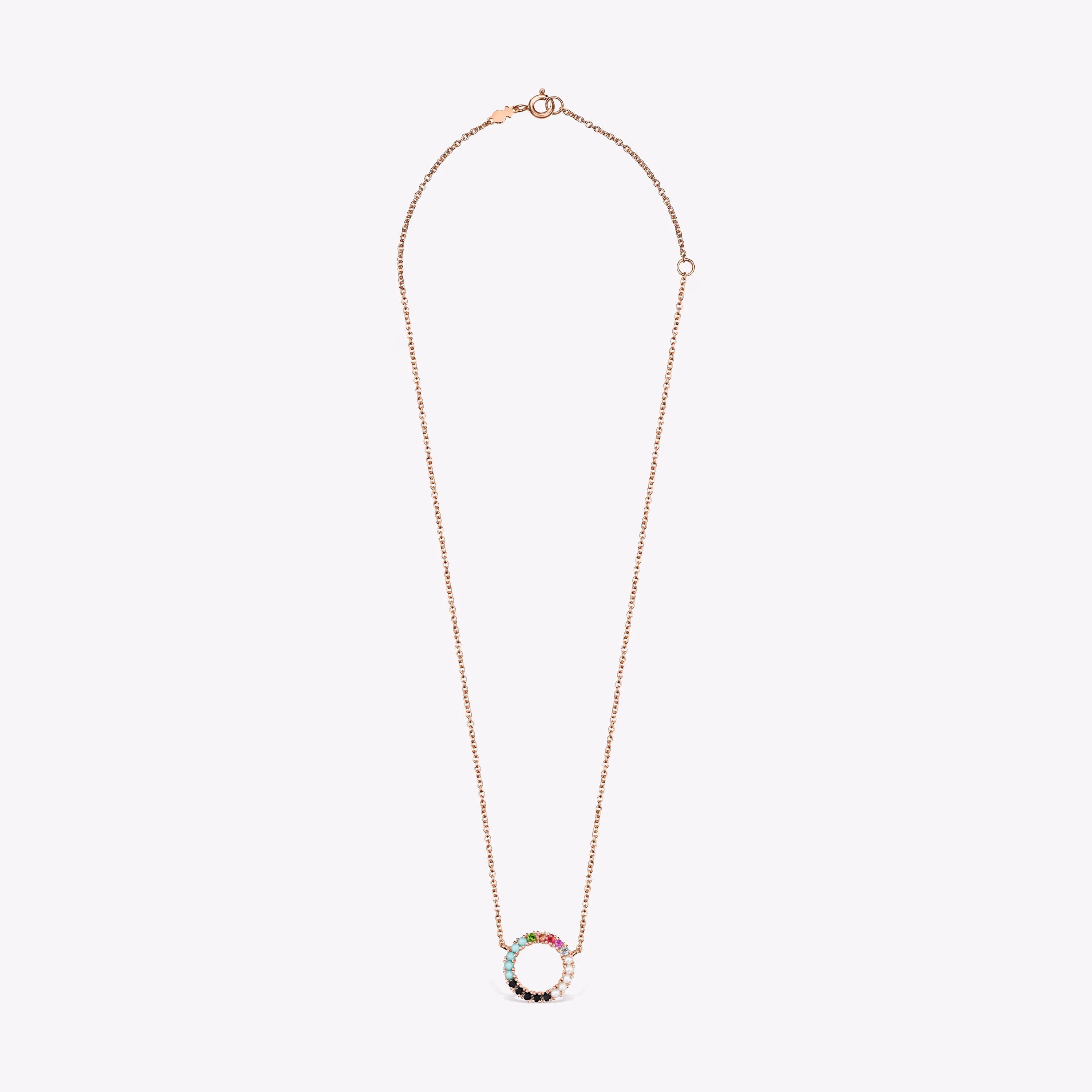Collar disco con baño de oro rosa 18 kt sobre plata y gemas Straight