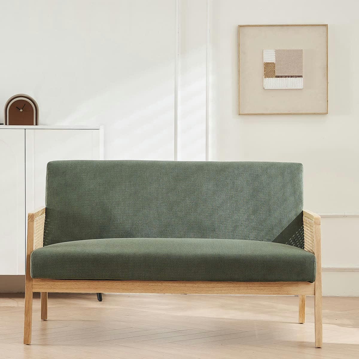 MANI - Banquette 2 places en cannage en velours côtelé vert