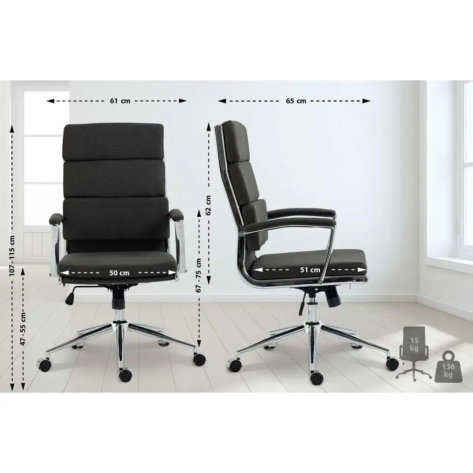 CLP Bureaustoel Cleveland chroom Frame - Stof - donkergrijs