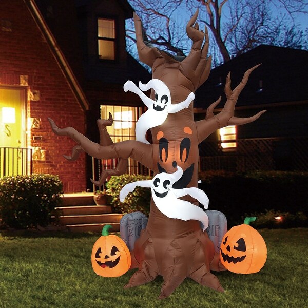 Joiedomi 8 ft. Tall Brown, White & Black Plastic Scary Tree Inflatable - 14.3"W x 3"L x 7.6"H