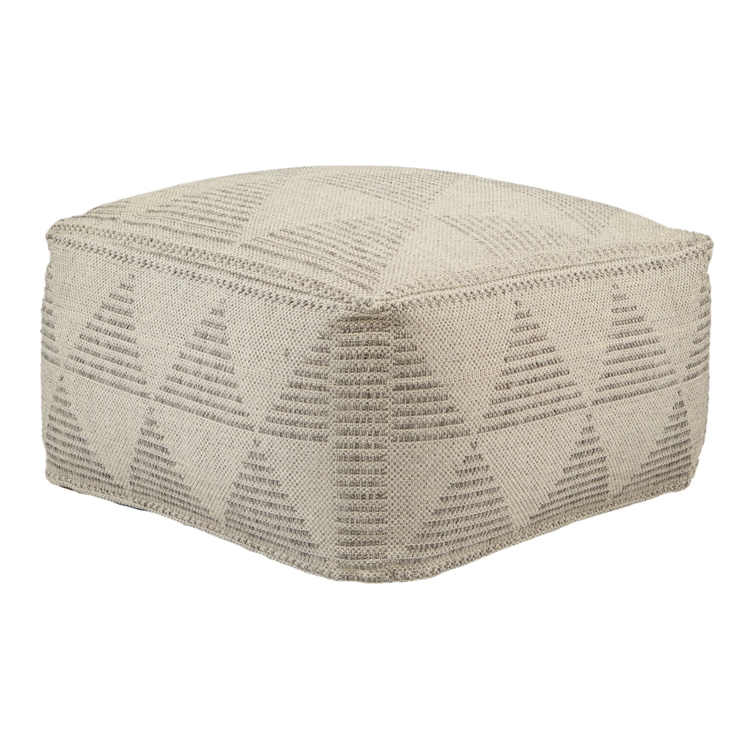 Kenzo Indoor/ Outdoor Geometric Gray/ Cream Pouf/ Floor Pillow - 24X24X12.5