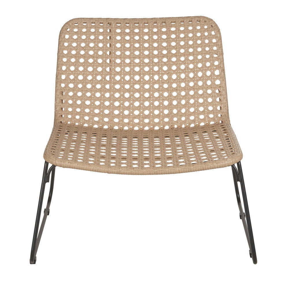 Bekasi - Fauteuil de jardin cannage en résine imitation rotin et métal noir