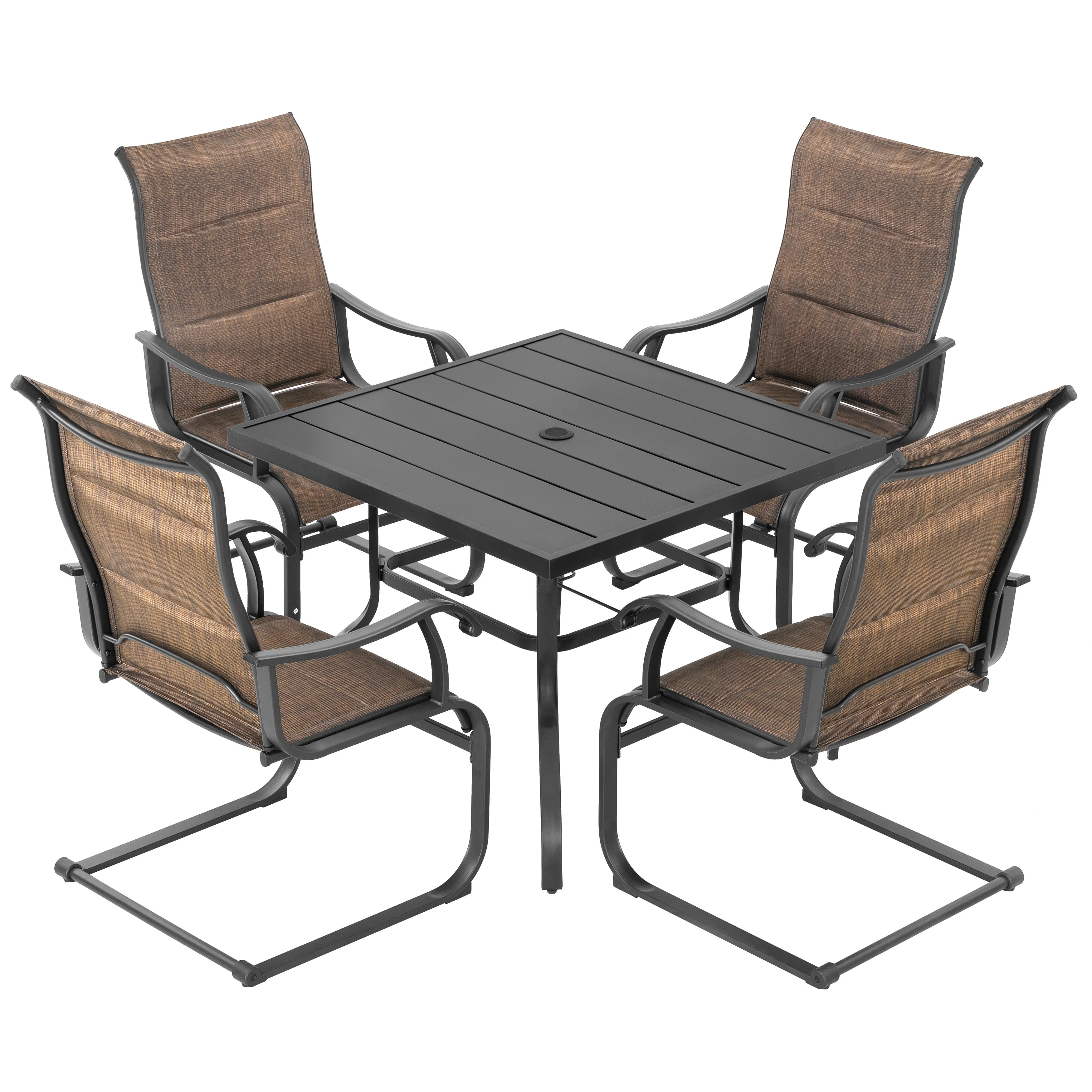 Outdoor 5-Piece Dining Set with Umbrella Hole, Textilene and Iron