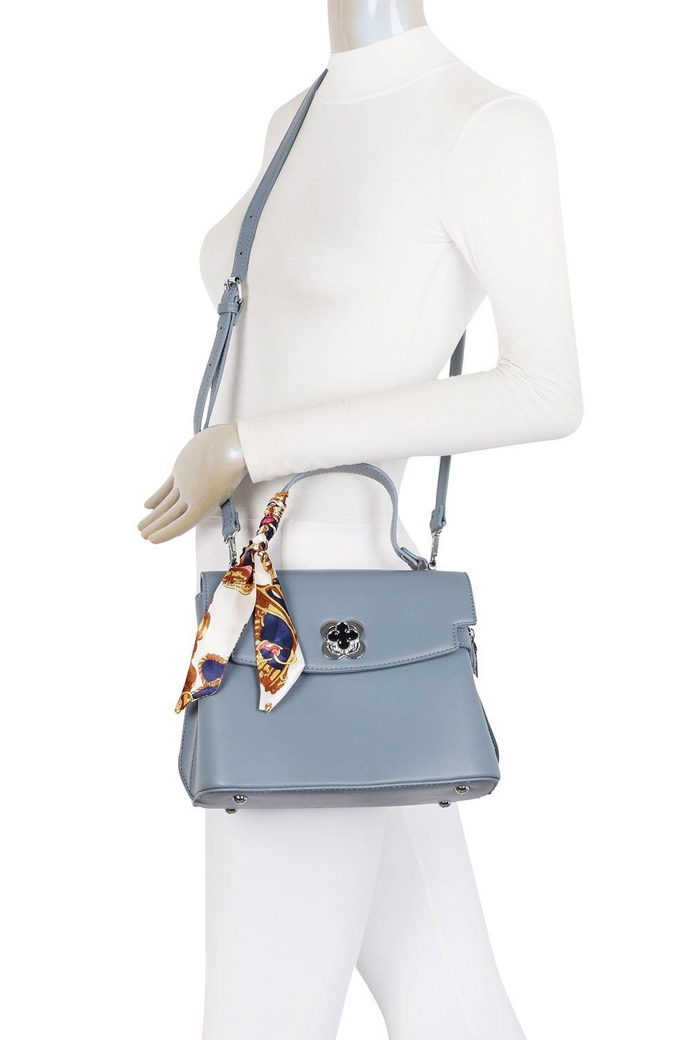 Fontanella Fashion Iris Clover Lock PU Leather Crossbody Top-Handle Bag with Silk Scarf