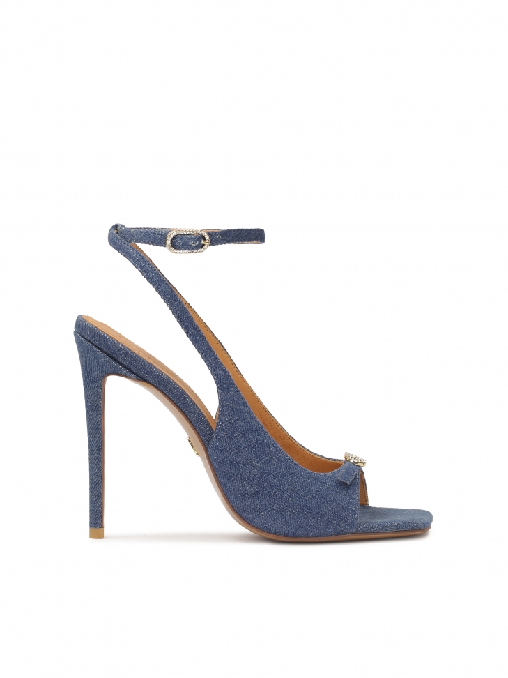 Blue denim fabric heeled sandals