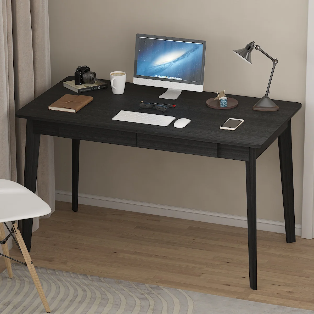 Modern Computer Desk Wood Work Tables With 2 Drawers